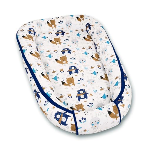 PaLulli 120x60 cm Babynest Babynestchen XXL Babykokon 2seitig 100% Baumwolle Kissen Nestchen für Babybett Reisebett für Baby und Säugling Animals von PaLulli