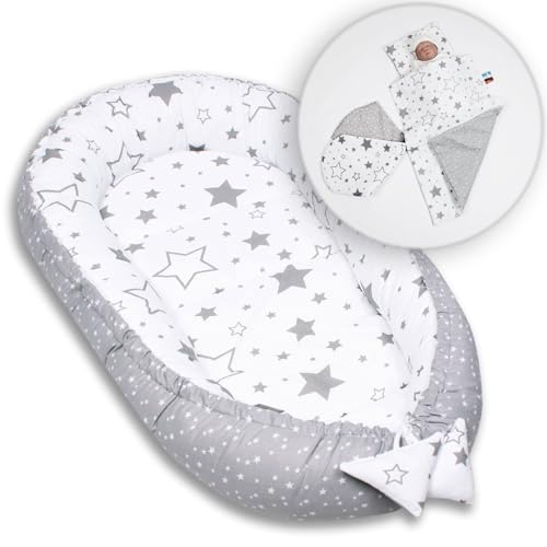 PaLulli 3-TLG Baby Ausstattung-Set Kuschelnest Babynest 95x55cm Baby-Matratze Kuscheldecke Babybett 100% Baumwolle Hypoallergisch Für 0-8 Monate von PaLulli