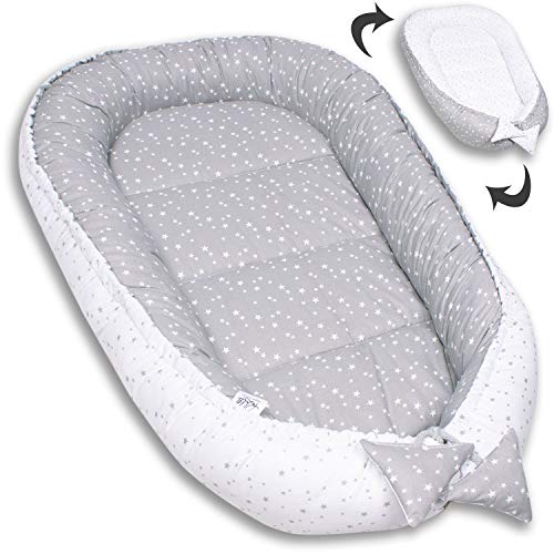 PaLulli Babynest Babynestchen 50x90 cm Babykokon, 2seitig, 100% Baumwolle, Nestchen für Babybett, Kuschelnest, Kissen, Reisebett für Baby und Säuglinge (Sterne F) von PaLulli