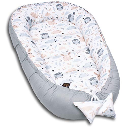 PaLulli Kuschelnest 2-seitig Babynest Babynestchen Baby Nest Nestchen Reisebett Wickelauflage Kuschelbett, Kokon Kokon für Babybett - Babys und Säuglinge, 100% Baumwolle Oeko TEX (Owls) von PaLulli