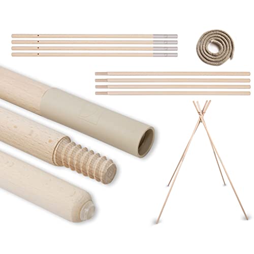 PaLulli Set mit 4 Tipi Zeltstangen aus Holz - Tipi Stangen Zeltstangen aus Natürlicher Buche - Maximale Stangenlänge 180 cm - 4 x Angetrieben 4 x mit Gewinde - Zelt Tipi - DIY Montage von PaLulli