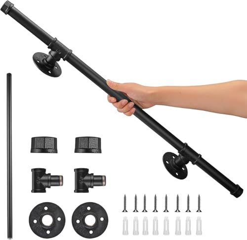 Handlauf für Treppen, 1M Handlauf Edelstahl Geländer Handlauf Rutschfester Handlauf Schwarz, Rohrförmiges Handfußgeländer für Treppenhaus,Garten,Hauseingang,Gang Handläufe von PaNt