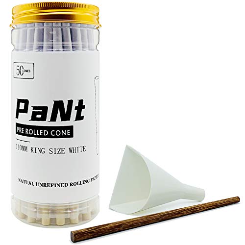 PaNt 50 Stück weiße vorgerollte Bio-Zapfen, KING (4,33 Zoll / 110 mm) Verpackung von turmversiegelten Dosen von PaNt