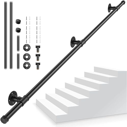 Treppengeländer Außen, PaNt 1.5M Rutschfester Handläufe Für Treppen Schwarz Treppe Treppengeländer mit Halterungen Rohrförmiges Handfußgeländer für Bad Garten Drinnen Draußen Treppen Balkon Brüstung von PaNt