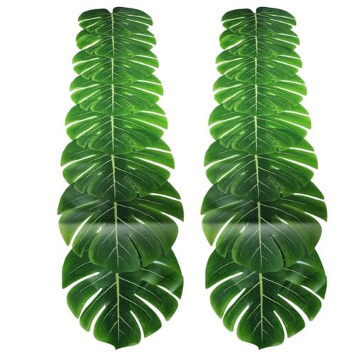 Paaruter 2-Teiliger Langer Tischläufer mit Tropischen Palmblättern, Kunstblatt-Tischdecke, 86,6/220 cm von Paaruter