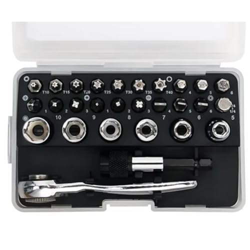 Paaruter 28-in-1-Mini-Ratschenschlüsselsatz mit Rechtwinkligem, Versetztem 1/4-Schraubendrehergriff mit 72 Zähnen und Magnetischem Torx-Bit Paaruter 28-in-1-Mini-Ratschenschlüsselsatz mit Rechtwinkligem, Versetztem 1/4-Schraubendrehergriff mit 72 Zähnen und Magnetischem Torx-Bit von Paaruter