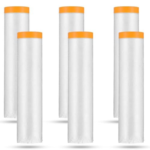 Paaruter 6 Rollen Malerfolie mit Klebeband, Vorgeklebte Abdeckfolie, Bestes Klebeband und Abdecktuch für die Automobilindustrie, zum Abdecken Von Sockelleisten von Paaruter