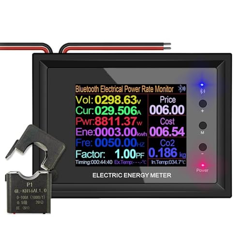 Paaruter AT24CB AC300V 100A Elektrizitätszähler Digitales Leistungsüberwachungsgerät Spannungsstrommesser Unterstützt Bluetooth mit Öffnungs-Schluss-Transformator von Paaruter