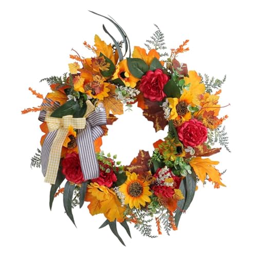 Paaruter Herbstkränze für die Haustür, Sonnenblumen-Herbstkranz, Kürbisse und Sackleinenschleifen, für Bauernhaus Drinnen und Draußen von Paaruter