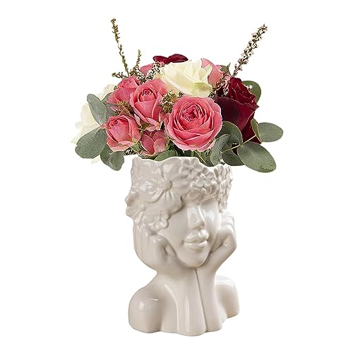 Paaruter Weiße Keramik-Blumenvase Zur Dekoration, Moderne Vase in Form des Weiblichen Gesichts, Einzigartige Blumenvase für Zuhause oder Büro, Langlebig und Von Hoher Qualität. von Paaruter