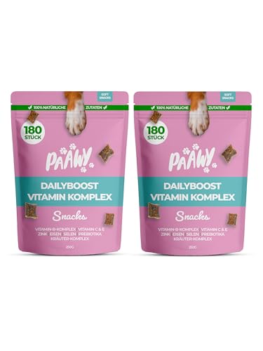 Paawy DailyBoost Snacks - Vitamin-B Komplex für Hunde - 29 Vitamine, Mineralien & Kräuter - Multivitamin für Hunde - Vitamin B1, B2, B3, B5, B6, B7, B9, B12 - Mit Prebiotika, Glucosamin & Chondroitin von paawy