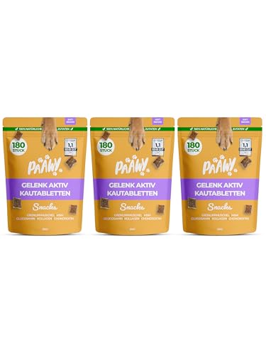 Paawy Gelenktabletten Hund I 3x180 Gelenk Aktiv Snacks als leckere Alternative zu klassischen Tabletten mit Grünlippmuschel, MSM, Glucosamin & Chondroitin I kann Gelenke & Knochen unterstützen von paawy