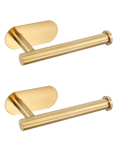 Pabbyee 2 Stück Toilettenpapierhalter Ohne Bohren, Selbstklebender Klorollenhalter Klopapierhalter Edelstahl WC Rollenhalter Papierhalter für Küche und Badzimmer Gold von Pabbyeey