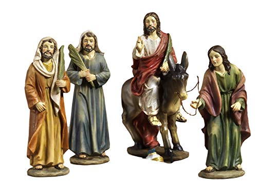 Paben Articoli Religiosi: 4 Figuren, Jesus Einzug in Jerusalem, Deko oder für Weihnachstkrippe, Höhe 14 cm von PABEN