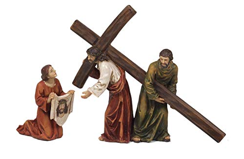 PABEN Set Jesus Kreuzhalter, Veronica und Samariter, aus Kunstharz, Osterkrippe, 16,5 x 19 cm von PABEN