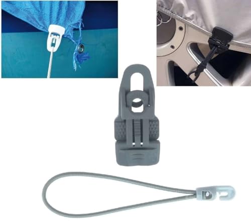 10 x Holdon® Planenclips MIDI Grau + 18 cm Ø 4 mm Spanngummi Spannfix - Planenspanner Clips mit Bungee Gummi von Paccs