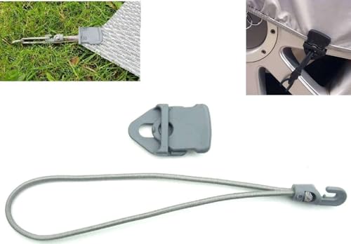 10 x Holdon® Planenclips MINI Grau + 25 cm Ø 4 mm Spanngummi Spannfix - Planenspanner Clips mit Bungee Gummi von Paccs