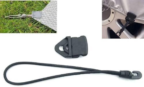 10 x Holdon® Planenclips Mini Schwarz + 25 cm Ø 4 mm Spanngummi Spannfix - Planenspanner Clips mit Bungee Gummi von Paccs