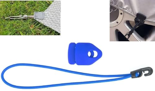 10 x Holdon® Planenclips MINI Blau + 25 cm Ø 4 mm Spanngummi Spannfix - Planenspanner Clips mit Bungee Gummi von Paccs