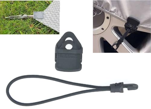 20 x Holdon® Planenclips MINI Schwarz + 18 cm Ø 4 mm Spanngummi Spannfix - Planenspanner Clips mit Bungee Gummi von Paccs