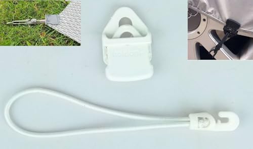 20 x Holdon® Planenclips MINI Weiss + 18 cm Ø 4 mm Spanngummi Spannfix - Planenspanner Clips mit Bungee Gummi von Paccs