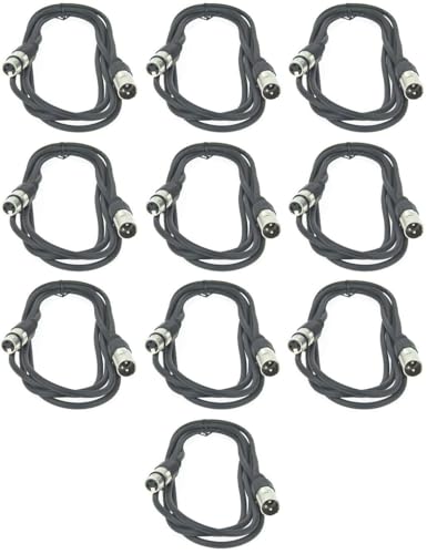 Paccs 10 Stück 3 m Mikrofonkabel Schwarz XLR Stecker male auf XLR Buchse female - Symmetrisch Audio Kabel DMX OFC-Kupfer von Paccs
