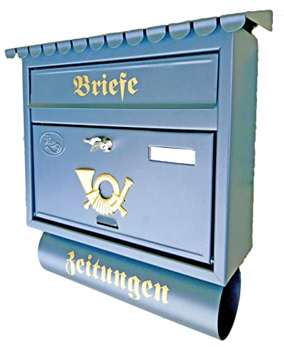 Großer Briefkasten/Postkasten XXL Farbe: Anthrazit/Grau RAL 7016 mit Zeitungsrolle + Montagematerial Zeitungsfach Zeitungsrohr (Flachdach) von Pachurka & Dąże