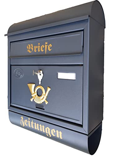 Pachurka & Dąże Großer Briefkasten/Postkasten XXL Farbe: Anthrazit/Grau RAL 7016 mit Zeitungsrolle + Montagematerial Zeitungsfach Zeitungsrohr (Runddach) von Pachurka & Dąże