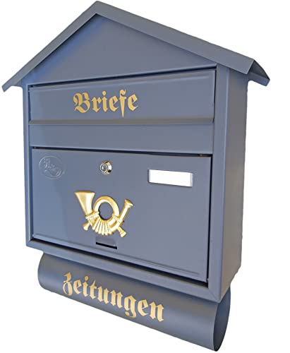 Pachurka & Dąże Großer Briefkasten/Postkasten XXL Farbe: Anthrazit/Grau RAL 7016 mit Zeitungsrolle + Montagematerial Zeitungsfach Zeitungsrohr (Spitzdach) von Pachurka & Dąże