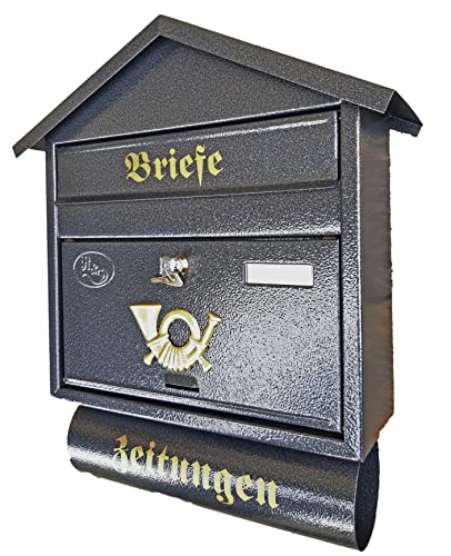 Pachurka & Dąże Großer Briefkasten/Postkasten XXL Farbe: Anthrazit mit Zeitungsrolle + Montagematerial Zeitungsfach Spitzdach Zeitungsrohr von Pachurka & Dąże