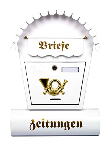 Pachurka & Dąże Großer Briefkasten XXL Zeitungsrolle Retro Design Weiß T2/T 0.8mm Stark von Pachurka & Dąże