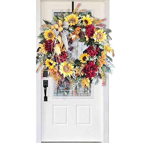 Herbstlicher Türkranz - Outdoor-Herbst-Sonnenblumen-Kranz - Herbst-Bauernhauskranz mit Sonnenblumen und Ahornblättern für draußen, draußen, drinnen, Fenster, Wand, Pacienjo von Pacienjo