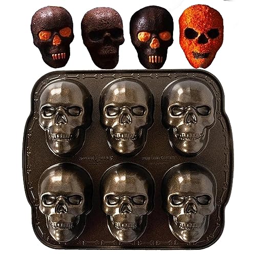 Pacienjo 3D-Schädel Form aus Aluminium, Schokoladenform, antihaftbeschichtet, Totenkopf-Design, zum Backen von Gummibärchen, Schokolade, zu Halloween und Geburtstagsfeiern von Pacienjo