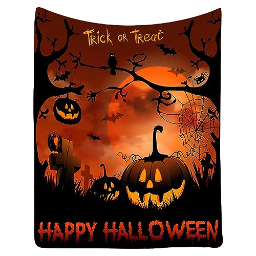 Pacienjo Halloween-Decken für Erwachsene | Gruselige Decke Couchbezug | Weiche Flanell-Kürbis-Geist-Hexe-Halloween-Überwurfdecke, 99,1 x 149,9 c, Halloween-Dekoration von Pacienjo