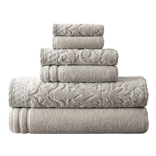 Pacific Coast Textilien Damast Jacquard Handtücher mit Bordüre-Set, Baumwolle, Grau, Single Größe verziert, 6 von Amrapur