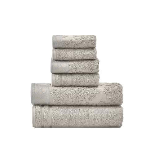 Amrapur Soft 550GSM 100% Combed Cotton Damast-Jacquard-Handtücher mit verzierter Bordüre, 6-teiliges Set, Grau, Baumwolle, 1 x 1 x 1 cm, 8 von Modern Threads