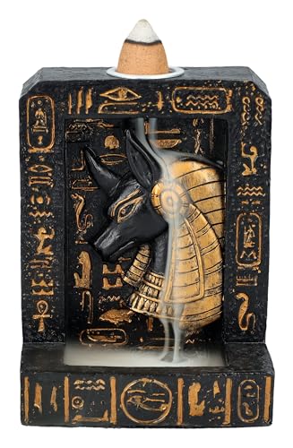 Anubis Ägyptischer Rückfluss-Räucherhalter - 10cm Höhe, Handbemalt mit Hieroglyphen, Backflow Wasserfall von Pacific Giftware