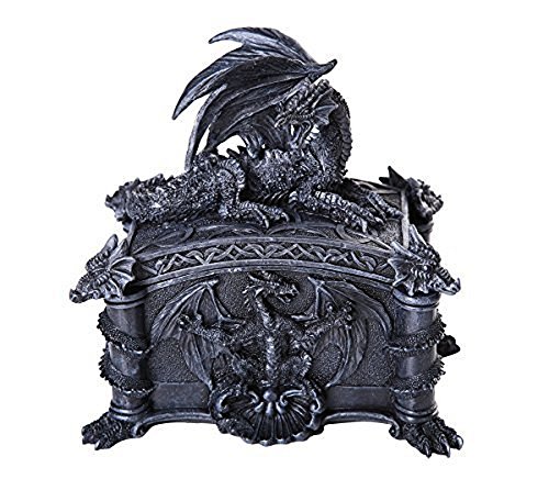 Black Dragon Lidded Jewelry Keepsake Trinket Box Container Fantasy Decoration von Pacific Giftware