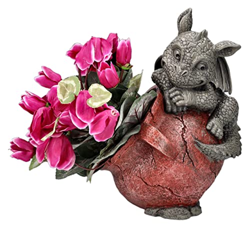 Pacific Giftware Gartenfigur Drache mit Übertopf rechts - Gartendrache 32,5 cm hoch - Fantasy Deko Statue Blumentopf Mehrfarbig von Pacific Giftware