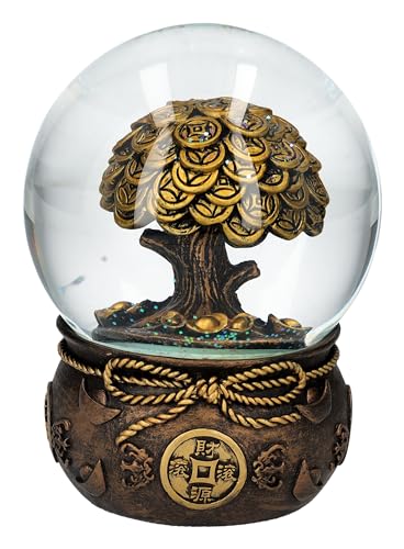 Glücksbringende Geldbaum Schneekugel, Feng Shui, 13,5 cm - Bronzefarben, Chinesische Münzen, Glücksbringer Figur von Pacific Giftware