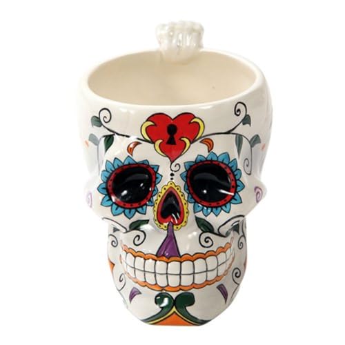 Kaffeebecher Day Of The Dead Sugar Skull weiß 9 x 10,5 x 15 cm von Pacific Giftware