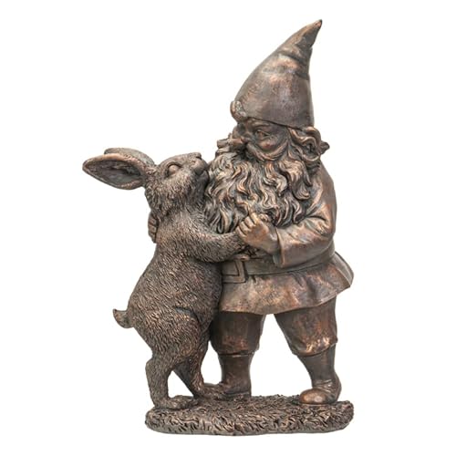 Pacific Giftware Gartenzwerg Tanzt mit Hase | Deko Figur Garten Zwerg bronzefarben von Pacific Giftware