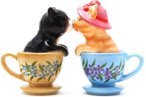 Pacific Giftware Salz- und Pfefferstreuer, Motiv: Küssende Kätzchen in Teetasse, magnetisch von Pacific Giftware