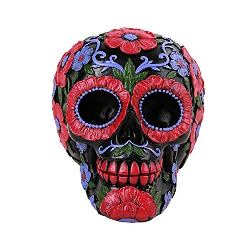 Pacific Giftware Schwarzer Totenkopf mit roten Blumen Day of The Dead Blumen von Pacific Giftware