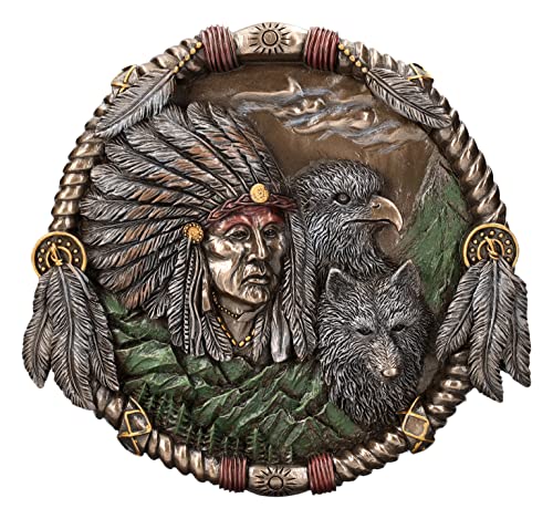 Pacific Giftware Wanddeko Indianer mit Wolf und Adler | Wandrelief Bild von Pacific Giftware