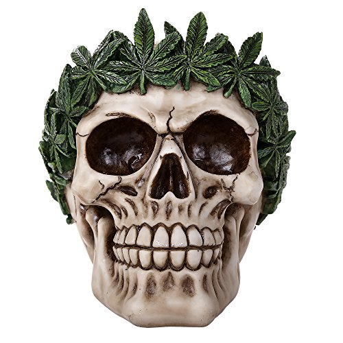 Pacific Trading Human Skull with Cannabis Leaves Figurine Marijuana Pot Weed Herb Dank Skeleton von Pacific Giftware