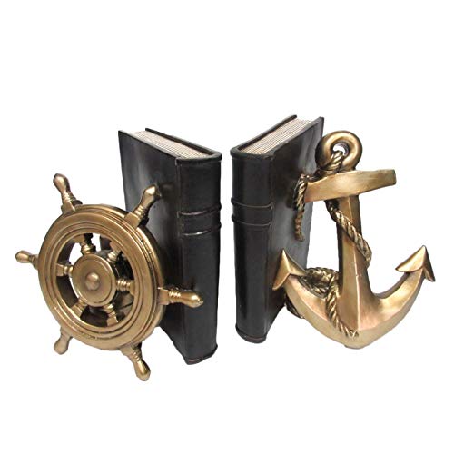 Rustikal Nautische Schiff Rad und Anker-Deko Buchstützen Set 17,8 cm hoch von Pacific Giftware
