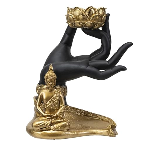 Teelichthalter Buddha's Hand mit goldfarbener Figur | Votivhalter Deko von Pacific Giftware