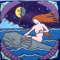 Keramik-Fliese, Meerjungfrau, Sea Nymphe, Kochplatte, Wand-Dekor, Bad Wandbild Installation, Backsplash, Mosaik, Handgefertigte Orignal Made in Usa von PacificBlueTile