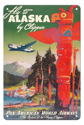 Fly to Alaska – von Clipper – Pan American World Airways – Native Totem Pole – Vintage Airline Travel Poster von Mark Von Arenburg c.1947-20,3 x 30,5 cm Vintage Metall Blechschild Fly to Alaska – von Clipper – Pan American World Airways – Native Totem Pole – Vintage Airline Travel Poster von Mark Von Arenburg c.1947-20,3 x 30,5 cm Vintage Metall Blechschild von Pacifica Island Art